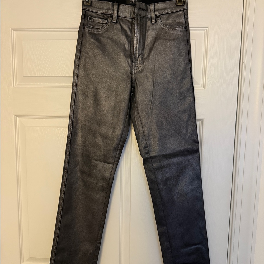 7 For All Mankind Women's Metallic Gray Straight Leg Jeans